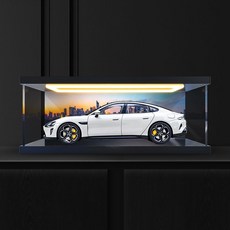 亞克力回型燈展示盒 適用小米SU7車模 1:18汽車模型 鋅合金仿真模型 防塵展示盒, 1個, 金橡木色底座开门款,30x15x10cm（仅展示盒）