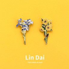 梵高藝術胸針：向日葵鳶尾花金屬徽章，情侶配飾扣針，創意別針胸章, 1個, 嚮日葵【備用扣】,簡約裝