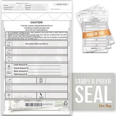 현금 취급 및 수표 입금을 위한 100팩 TAGAD 은행 입금 가방 9 x 12인치 찢어진 영수증 순차 바코드로 변조 가능 비즈니스 개인용 머니백, Transparent, 100 Pcs