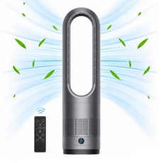 SmartGo 가정용 날개없는 선풍기 무소음 BLDC 모터 타워형 선풍기 리모컨 무풍 선풍기, 그레이