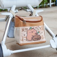遛娃神器 通用嬰兒小推車掛包 儲物收納袋, 可愛皮革豚門保護 23*13*22, 1個