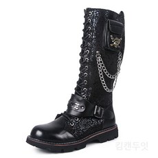 바이크부츠 라이딩 슈즈 할리 펑크 체인 PU가죽 R07, 블랙, 290