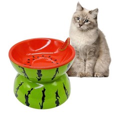 Hamiledyi 세라믹 높이 고양이 그릇 12.7cm(5인치) 높이의 넓은 음식 및 물용 구토 방지 기울어진 반려동물 피더 접시 실내 소형견용(수박) 176857, (수박)