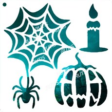 ST-CU1-0081 萬聖節造型版 蜘蛛網 南瓜 蠟燭 蜘蛛 簍空模板, 1個