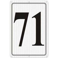 i-CowFun 프리미엄 반사 금속 번호 표지판 1 - 알루미늄 12인치 X 8인치 주차 공간 실외 대형 바닥 도크 코트 통로 필드 페이드 없음 내후성, Reflective Number Signs 71, 1개