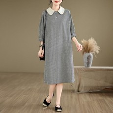 ORZQU 원피스 여성 여름 체크 면마 피스 디자인감 카라원피