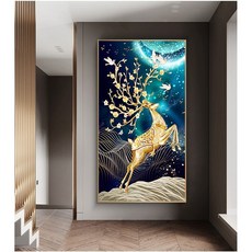 심스타 실십자수 도안 셋트 세트 황금 돈 들어오는 사슴 동물 자연, [ 일반실] 50x75cm 정밀 인쇄, 1개