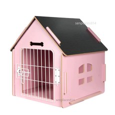 寵物木屋 狗屋 狗窩 猫籠 四季通用 家用室內 小型寵物別墅, 1個, 粉色無門,S-小型45-40-46
