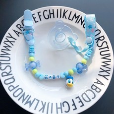 嬰兒奶嘴防掉鏈[2送1]寶寶牙膠防掉鏈奶嘴玩具防丟繩咬咬樂防掉帶便携式 带铃铛玩具防丟帶, 藍蝴蝶唐老鴨鈴鐺, 1個