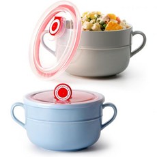 NUTRIUPS 뉴트리업스 32oz 전자레인지 수프 그릇 뚜껑 세라믹 라면 2개 세트 시리얼 스튜 국수 오트밀라이트블루그레이 손잡이가 달린 대형 딥 머그컵, Light Blue&Gray