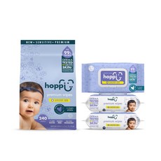 Hoppi 嬰兒濕紙巾 敏感肌適用 無香精 純水配方, 1箱, 3入, 1個裝, 55gsm