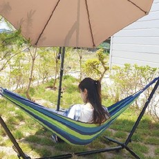 캔버스 해먹 야외 휴식 스탠드 정원 캠핑 파라솔 세트 접이식 그늘막, 캔버스해먹 레인보우 레드(소)