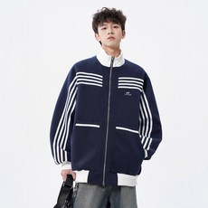 SaturatE 夾克外套 條紋撞色設計立領開衫