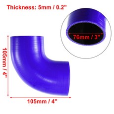 인터쿨러호스 UXCELL 32mm 51mm 57mm 63mm 70mm 76mm ID 90도 실리콘 감속기 호스 세트 커플러 인터쿨러 튜브 클램프 포함, [01] 76mm ID Blue