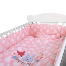 ViVibaby【台灣現貨2色 MIT】夢幻森林嬰兒寢具五件組 寢具 嬰兒床 護圈 床包 護圍 枕頭, 粉色