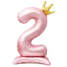 올리브파티 스탠딩 왕관 은박 숫자 생일 풍선 핑크, 숫자2, 1개