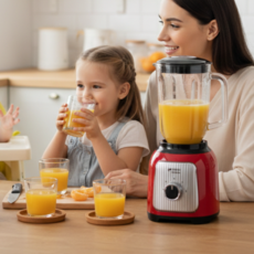 키친아트 유리 믹서기 1.5L 미니 블렌더 500W 얼음분쇄 스무디 주스 이유식 가정용, 퓨어레드