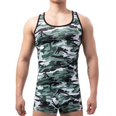 레슬링복 남자 바디슈트 남성 언더 셔츠 위장 민소매 탱크 탑 복서 반바지 속옷 피트니스 통기성 싱글 트렁크