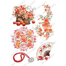 TF新年 水轉/熱轉/水晶貼 藝術紙 花卉圖案, 1個, 藝術紙-A4