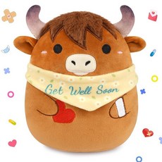 해외 LSYDCARM 검은 고양이 플러시 20.3cm8인치 Get Well Soon 봉제 인형 기분 더 나은 선물 어린이 여성을 위한 좋은 귀여운 포옹 가능한 새끼 베개 수술, 브라운 하이랜드 소.
