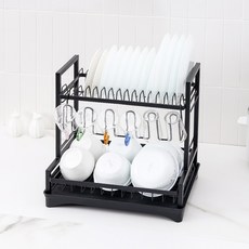 아이이피 i309 모던 식기건조대 2단 자동물빠짐 물받이선반 설거지건조대, i309 건조대 블랙, 1개