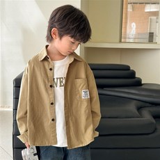 童裝男童長袖襯衫春秋款2024新款兒童襯衫男大童薄款時尚帥氣春秋