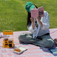 솜솜라이크 여행용 경량 피크닉매트 미니 방수 돗자리, 스트라이프 핑크