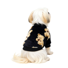 가을 겨울 푸들 옷 귀여운 곰 캐릭터 애완동물 옷 라운드넥 토시에 스트레치 강아지 점퍼 고양이 옷 1건, 1개, 검은색