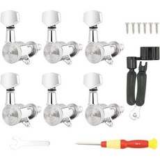 6개 기타 잠금 튜너 6R 우측 손잡이 잠금 줄 조율 키 피그 기계 헤드 교체용 포크 스타일 일렉트릭 어쿠스틱 기타용 - 실버