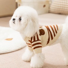 투니스 반려동물 스트라이프 곰돌이 자수 스웨터, 브라운
