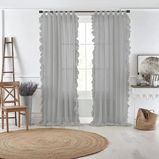 Elrene Home Fashions Bella 프렌치 컨트리 코티지 코어 탭 탑 러플 시어 창문 커튼 132.1cm x 241.3cm(52 x 95인치) (패널 1개) 화, 차콜