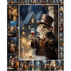 디커플리지 페이퍼 팩(35매 6 x8 ) 드레이리 빌리지의 귀여운 빅 아 스타일 고양이 FLONZ 빈티지 일러스트레이션 그림 카드 공예 및 스크랩북용