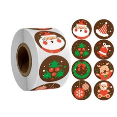 도비팬시 크리스마스 롤 스티커 500매 4종 원형 2.5cm 베스트 디자인 클래식, 1개, 브라운