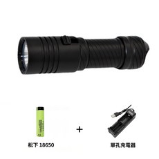 潛水手電筒 1200流明 XM-L2 LED 50米防水 鋁合金 潛水備用, 全黑色套裝(含電池+充電器)