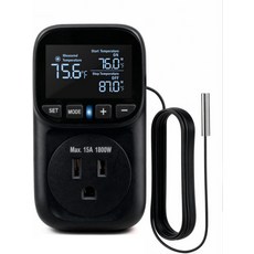 ZILLSEA 온도 제어 콘센트 헤비 듀티 15A 1800W 난방 냉각 조절기 플러그 히터 온실 인큐베이터 홈브루 히트 램프용 조절기에 -40 210 LCD 디스플레이 삽입, White