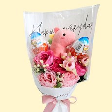 DIY 키트 공룡 꽃다발 유치원 어린이집 졸업식 발표회 학예회 초콜릿 킨더 사탕, 베이비 핑크