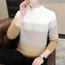 투니스 남성 반폴라 그라데이션 배색 스트라이프 니트 스웨터