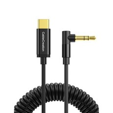 케이블크리에이션 USB C to 3.5mm 오디오 Aux 잭 케이블 1.34피트 코일형 타입 헤드폰 자동차 스테레오 코드 for 아이폰 16 15 프로 맥스 갤럭시 S25 S2, 1.3ft/4ft, For Audio Only