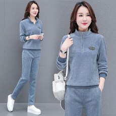 지고다그 중년 여성용 봄가을 캐주얼 트레이닝 세트 두피스 편안한 넉넉핏 엄마 외출용 의상 ZK6478