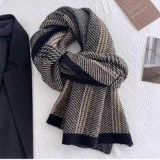 女士圍巾 時尚保暖圍巾 圍巾 保暖 加厚黑米英倫風條紋圍巾冬季男女高級感針織披肩新款百搭感圍脖兩用厚