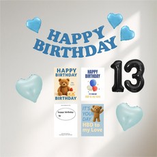 해피제이니 생일 펠트가랜드 생일 포스터 4장 파티 셀프꾸미기 세트, 1세트, 블루가랜드 숫자13