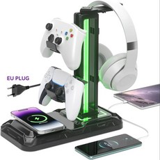 무선 충전 기능이 있는 컨트롤러 스탠드 9가지 조명 모드가 회전식 EU 플러그가 홀더, 1개