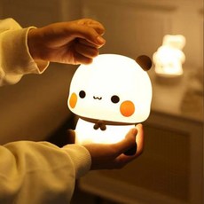 곰 팬더 야간 램프 부부 두두 귀여운 동물 만화 침대 옆 침실, panda night light, 1.Black
