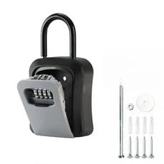 내구성 강철 와이어 키 보관 케이스 4자리 비밀번호 방수 박스 걸이형 디자인 정리함 야외용, 01 A-Grey