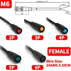 M6/M8 2 3 4 5 6 핀 20cm 전자 자전거 속도 센서 남성-여성 확장 커넥터 케이블 방수 Ebike 와이어, 02 20 PCS, 01 6페이지, 05 M6 Female 20CM