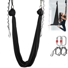 5米空中瑜伽吊床 2.8米寬幅秋韆 家用室內配固定繩吊布 瑜伽館專用, 1個, 黑色+配件（如圖）