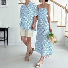 휴가 패션 커플룩 셔츠 민소매 해변 원피스 비치웨어