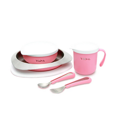VIIDA 兒童餐具套裝 (粉色) 安全無毒材質，人體工學設計，培養獨立用餐習慣, Blue, 1個