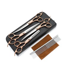 寵物美容剪刀套裝 7寸, 玫瑰金4把套裝（送收納包+鋼梳）