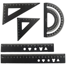 해외 Zorveiio 5피스 금속 기하학 세트 알루미늄 눈금자 제도 키트 각도기 및 삼각형 정밀도 엔지니어 학생 수학 측정 도구블랙 미국매장정품+ 1894464, 블랙.